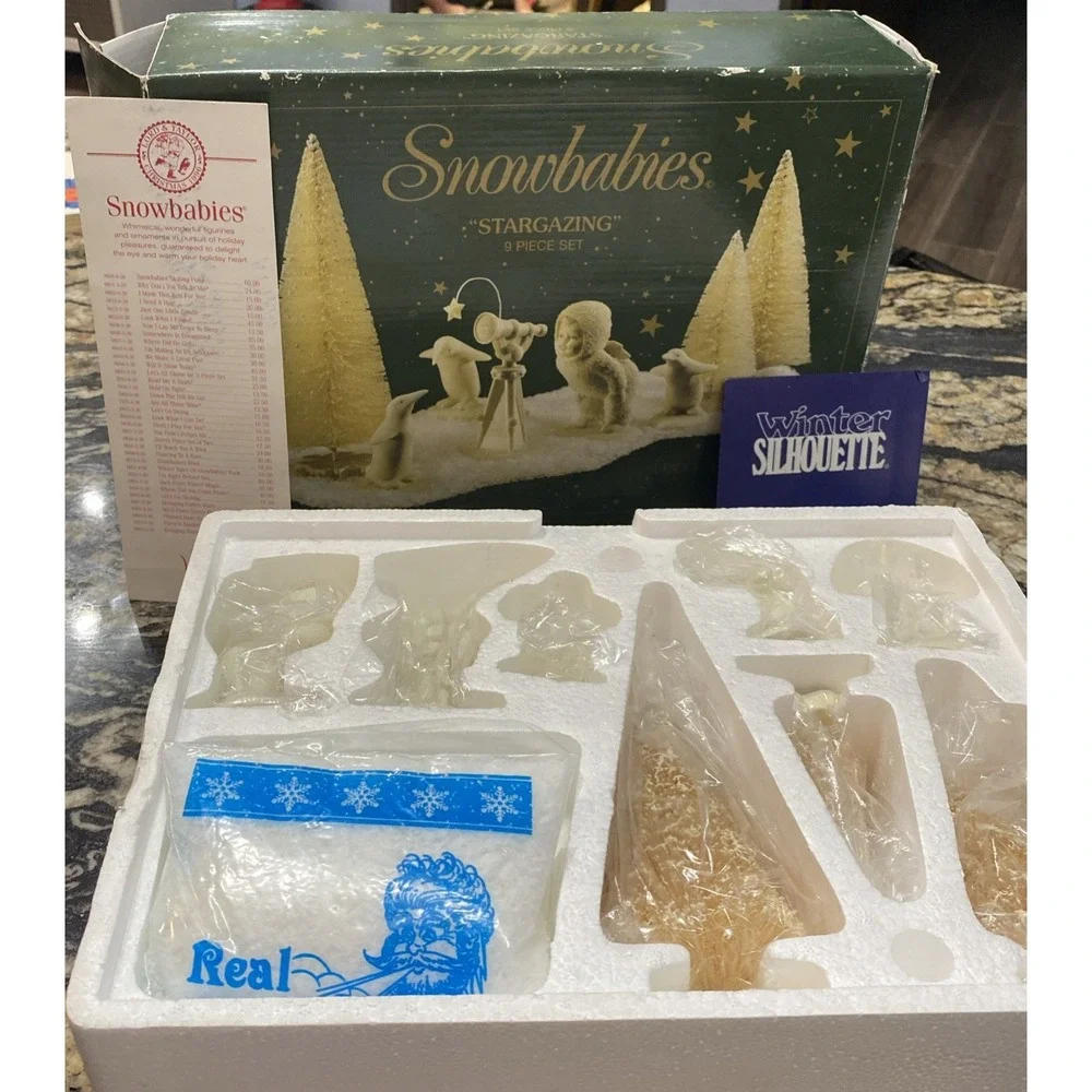Retired Department 56 Snowbabies Stargazing Set of 9 Box 68139 Sealed Snow